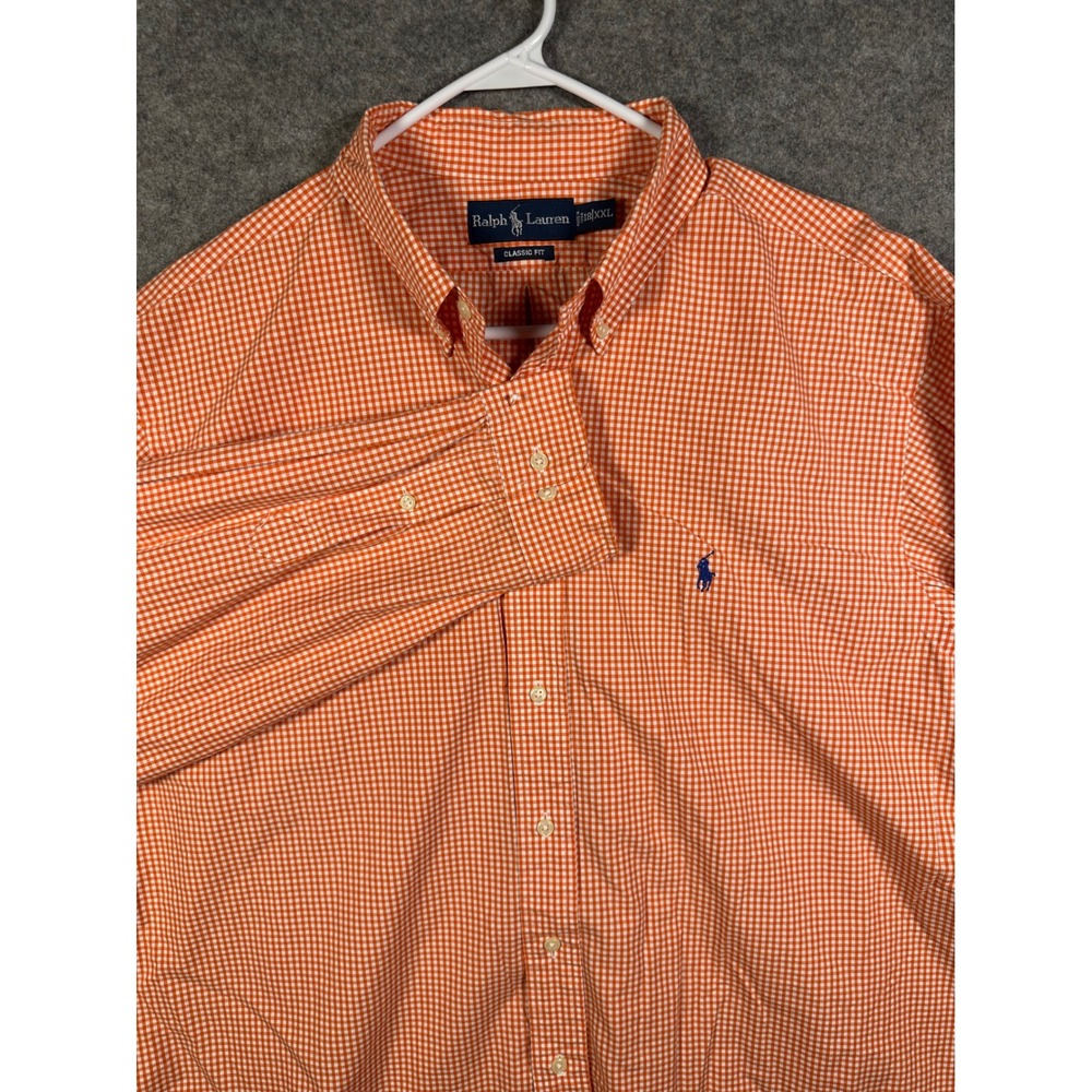 Ralph Lauren Mens XXL‎ Orange White Gingham Classic Fit Button Down Shirt 18 XXL